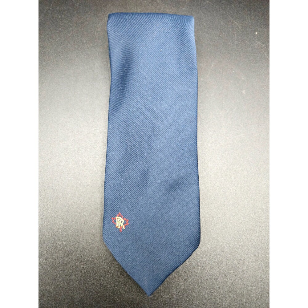 Vintage Navy Blue Rolls-Royce Canada Neck Tie RR Maple Leaf Symbol